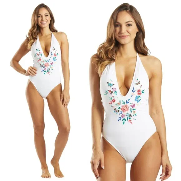 SOLD Johnny Was Mariposa One Piece Swimsuit NWT in White - Picture 1 of 13